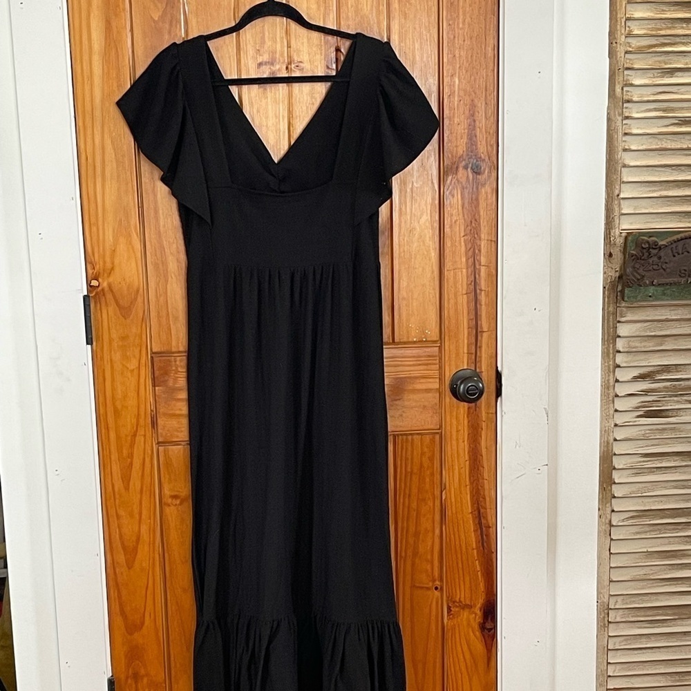 Betsey Johnson Black eyelet knit v neck Maxi Dress Medium - Picture 2 of 6